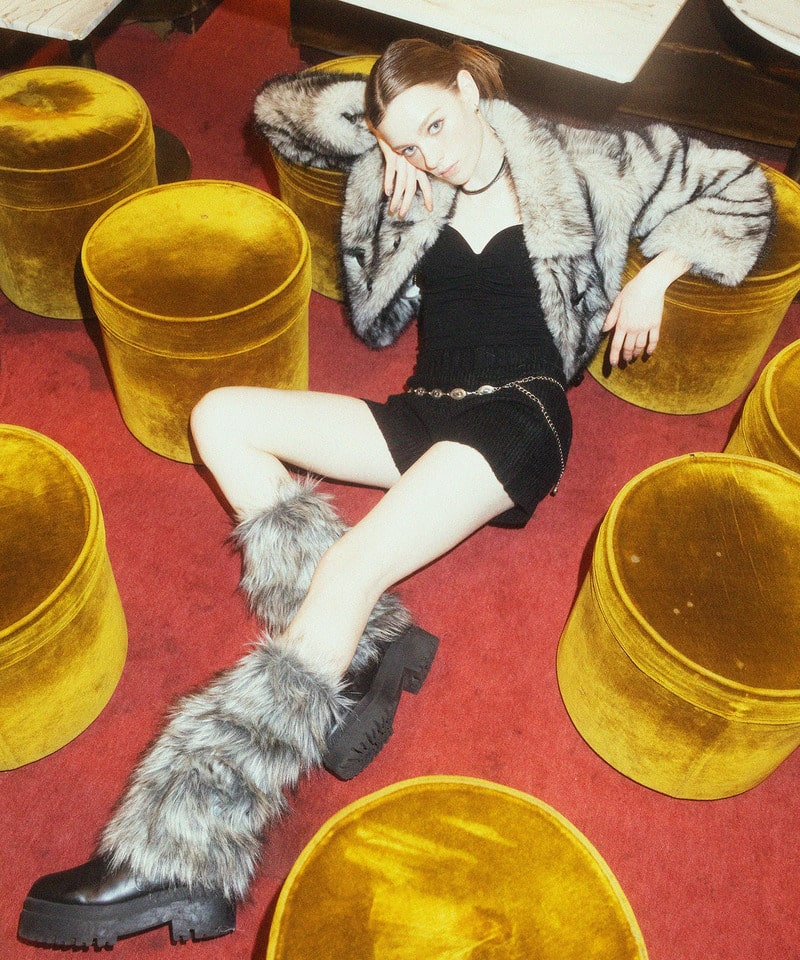 ファーダッフルショートコート グレー F