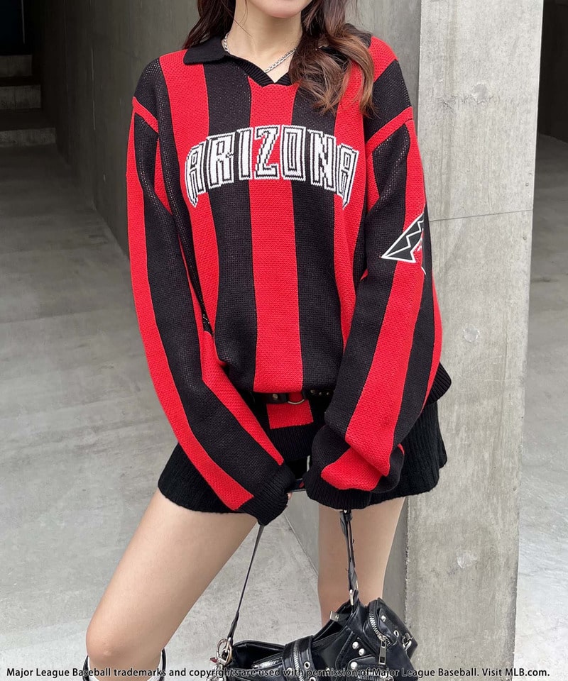 【MLB】ユニフォーム風オーバーニット レッド系 F