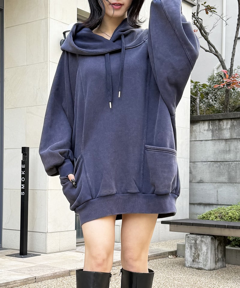 ピグメントドルマンパーカーワンピース ブルー F