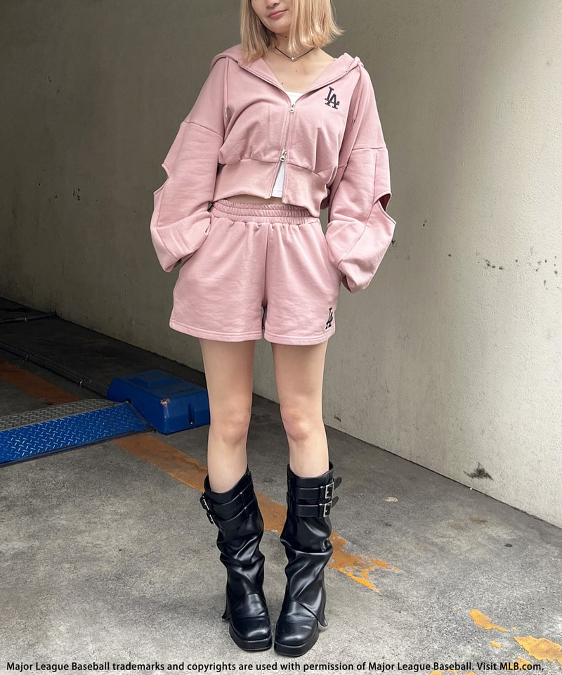 【MLB】ZIPロゴフーディーセットアップ ピンク F