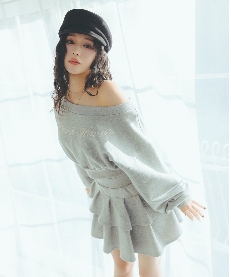 【SET UP対応】ロゴ刺しゅうワンショルダートップス グレー F