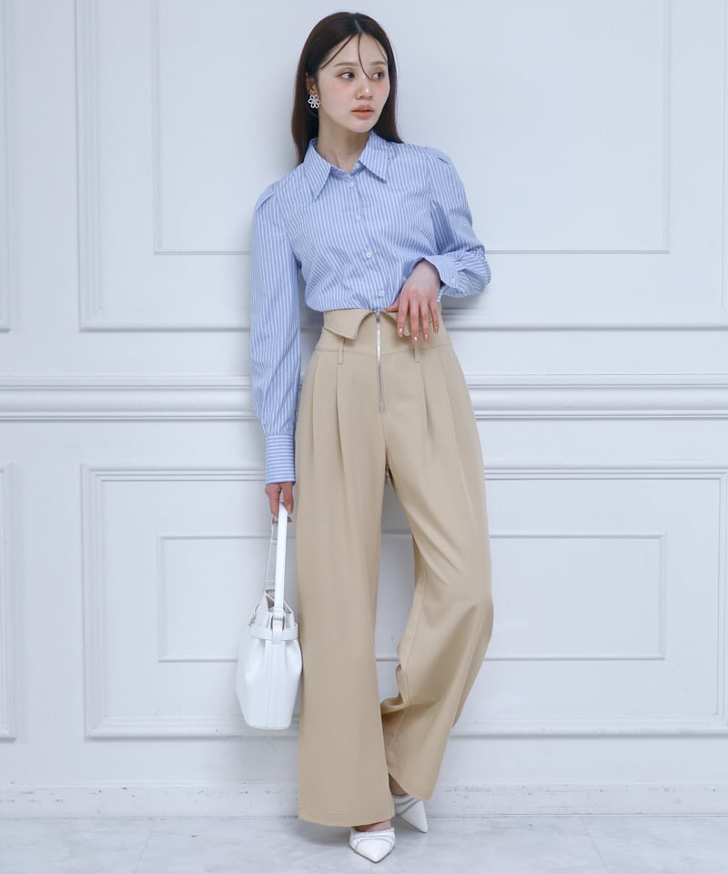 キラキララインストーンシャツ ストライプ F