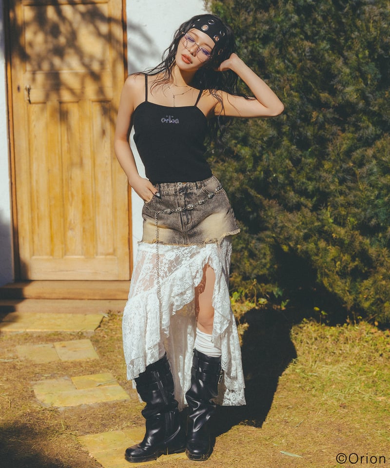 【Orion/オリオン】ラインストーンロゴパイルキャミソール ブラック F