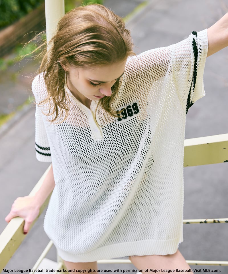 【MLB】バックロゴメッシュポロジャガードニット ホワイト F