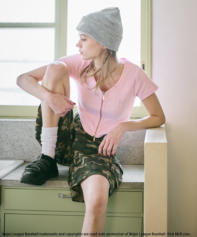 【MLB】ZIPロゴリブトップス ピンク F