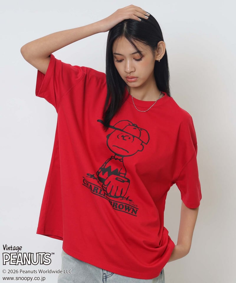 【PEANUTS/CHARIE BROWN】チャーリーブラウンＴシャツ レッド F