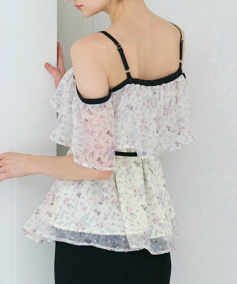小花柄オフショル配色ブラウス オフホワイト F