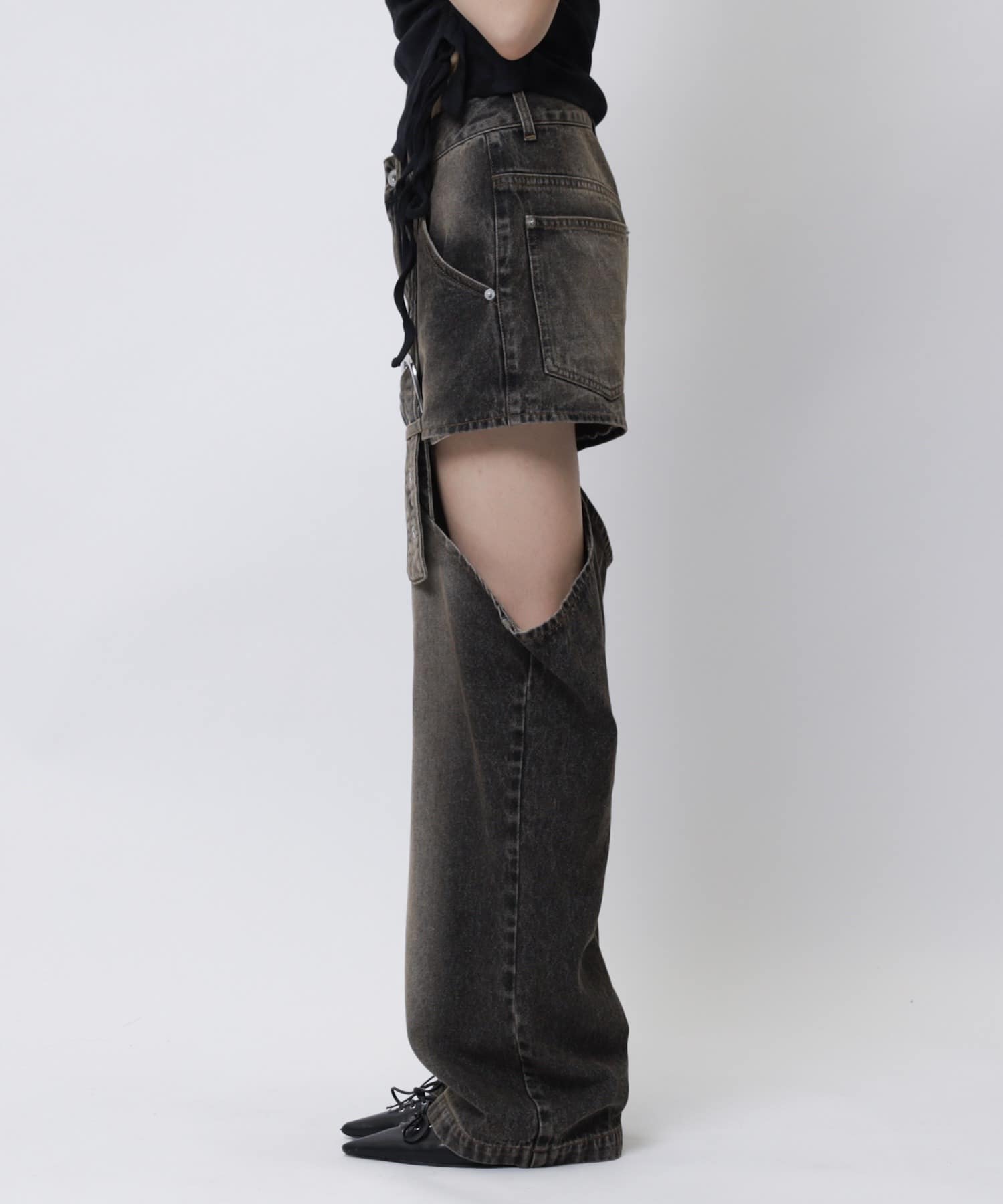 ベルトデザインサイドカットデニム ブルー S