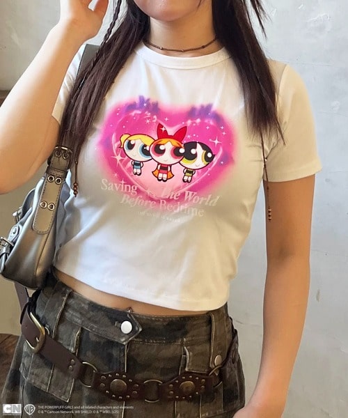 【THE POWERPUFF GIRLS/パワーパフ ガールズ】ショート丈Tシャツ ピンク F