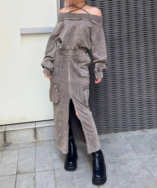 カーゴポケットスウェットZIPスカート ブラウン F