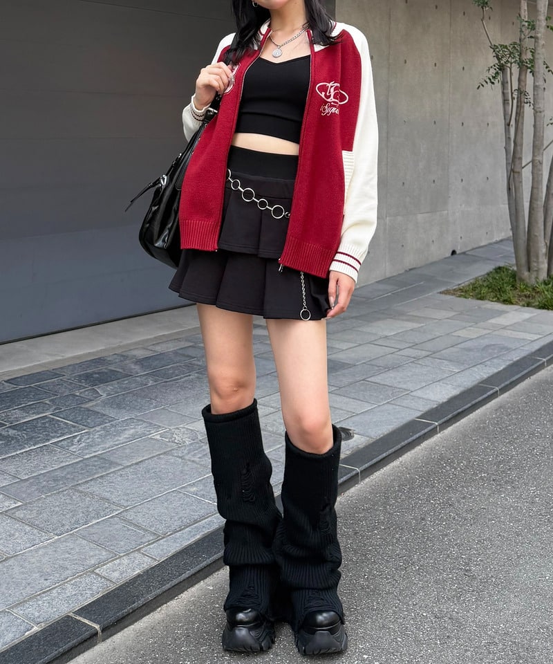 【iScreamコラボ】ナンバリングZIPニットカーディガン レッド F