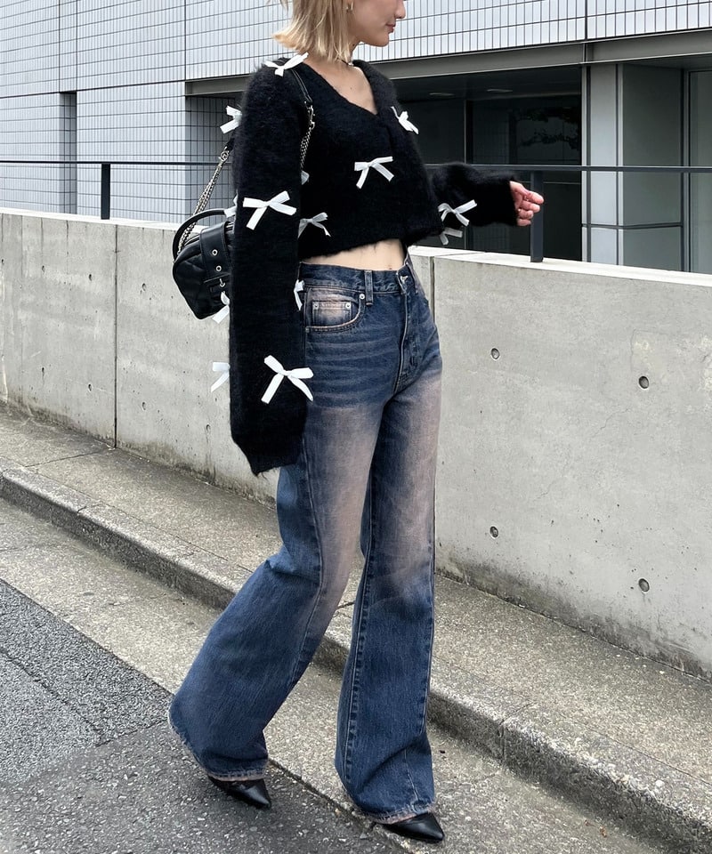 サテンリボン2WAYニットカーディガン ブラック F