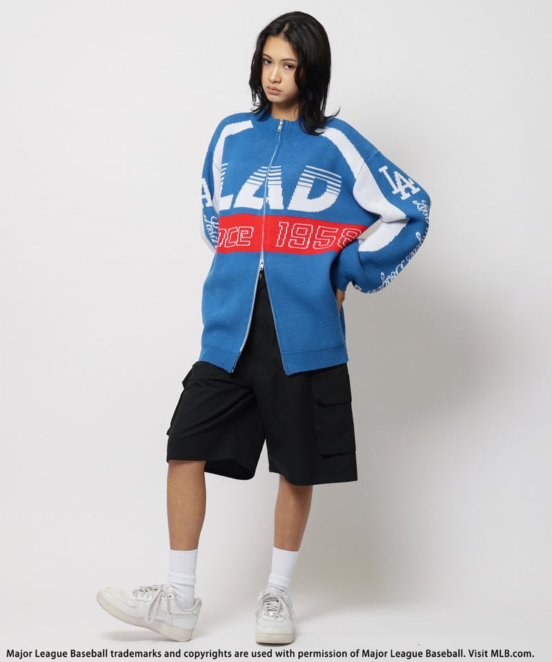 【MLB】ダブルZIPロゴニットカーデ ブルー F
