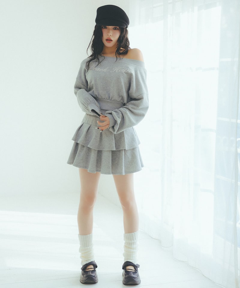 【SET UP対応】ロゴ刺しゅうワンショルダートップス グレー F