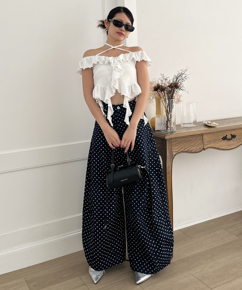 ドット柄バレルレッグパンツ ドット柄 S