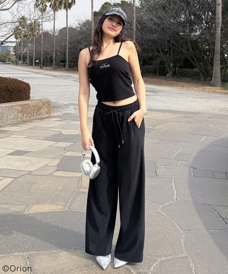 【Orion/オリオン】ラインストーンロゴパイルパンツ ブラック F