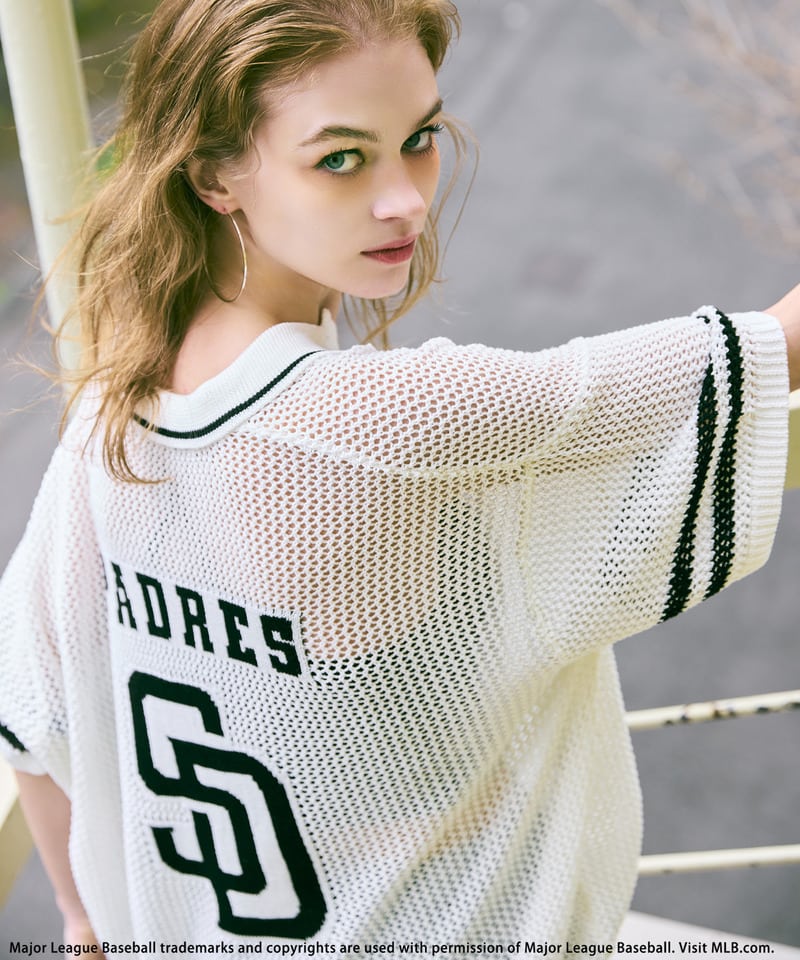 【MLB】バックロゴメッシュポロジャガードニット ホワイト F