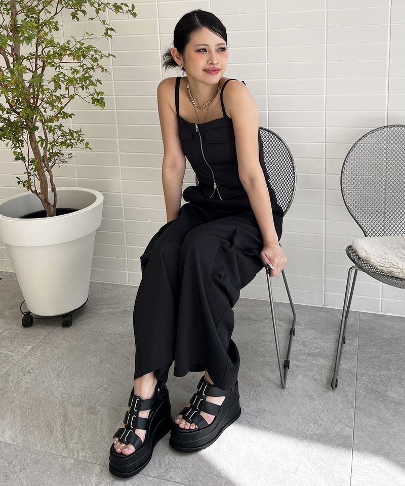 ベルトデザイン厚底サンダル ブラック M