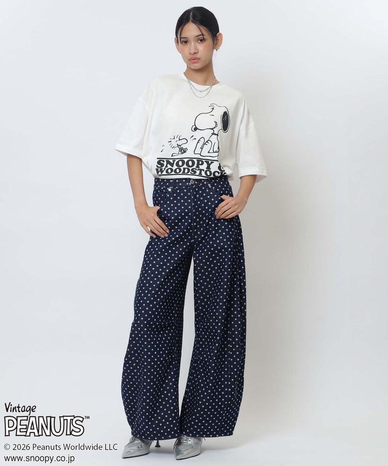 【PEANUTS/SNOOPY&WOODSTOCK】スヌーピー＆ウッドストックＴシャツ ホワイト F