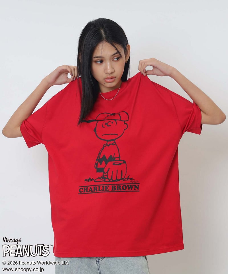 【PEANUTS/CHARIE BROWN】チャーリーブラウンＴシャツ レッド F