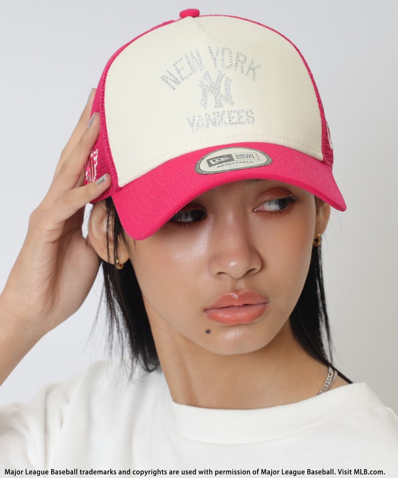 【NEW ERA】MLBラインストーンロゴ9FORTY A-Frameキャップ ピンク F