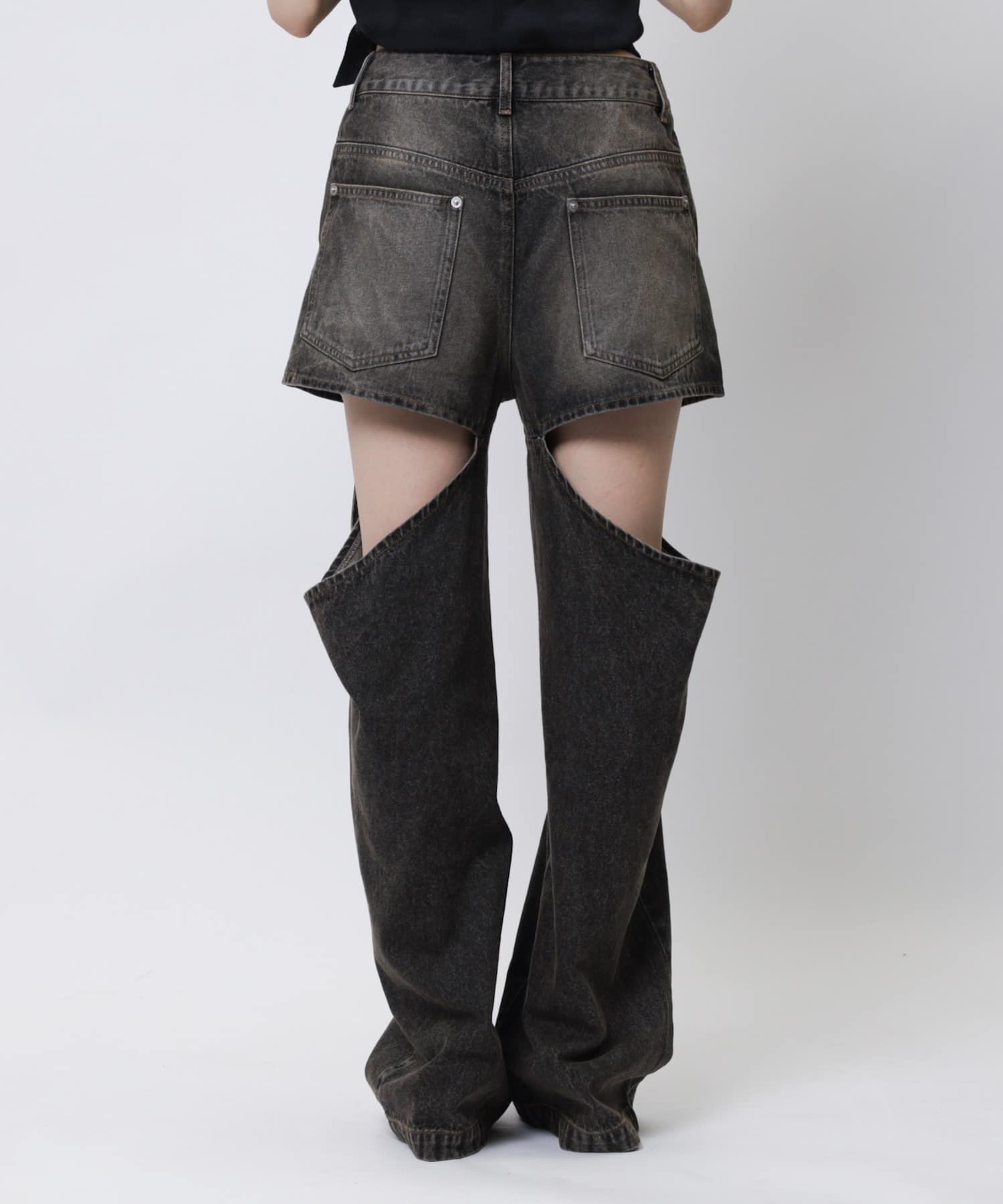 ベルトデザインサイドカットデニム ブルー S