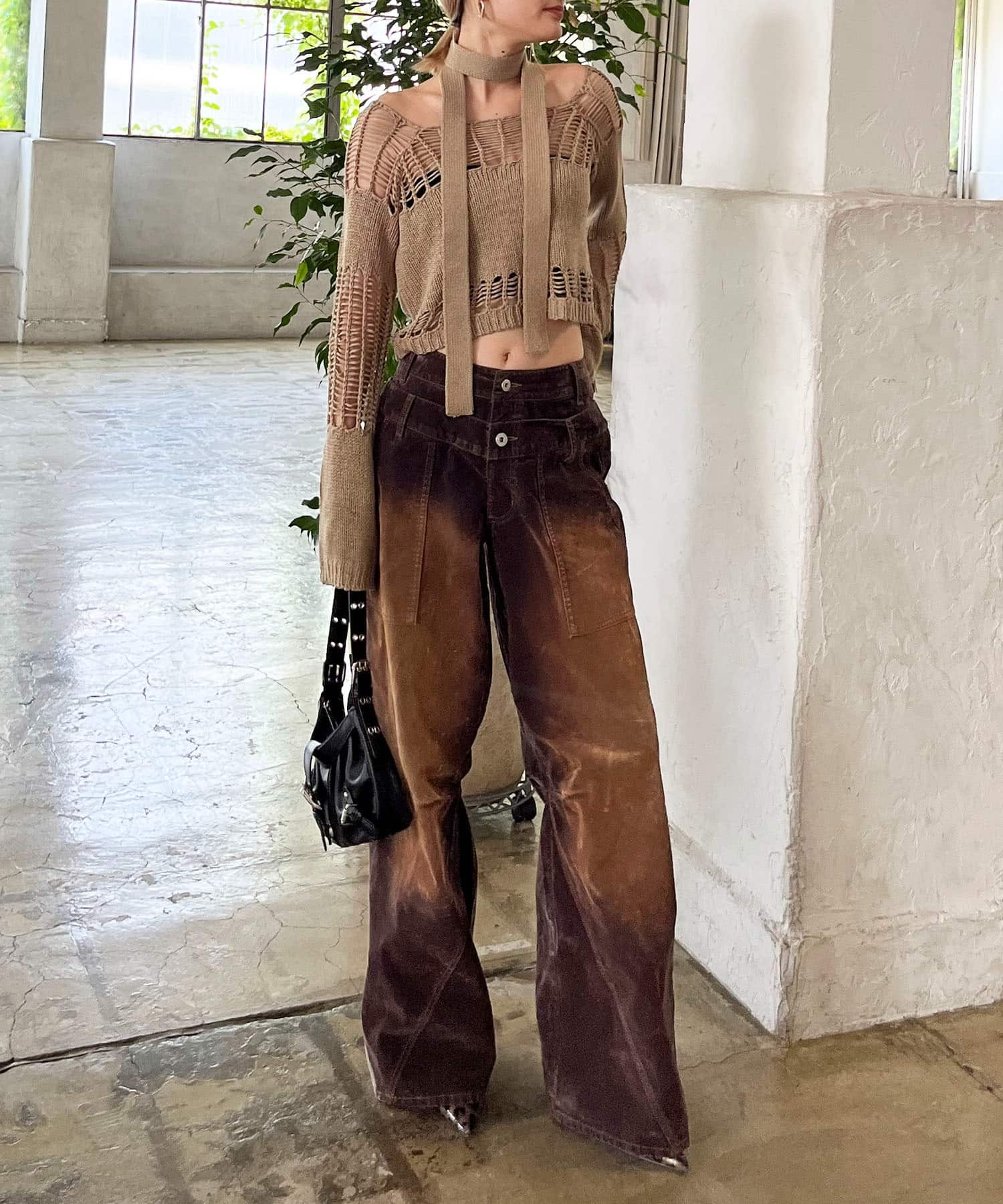 ストール付きかぎ編みショートトップス ホワイト F