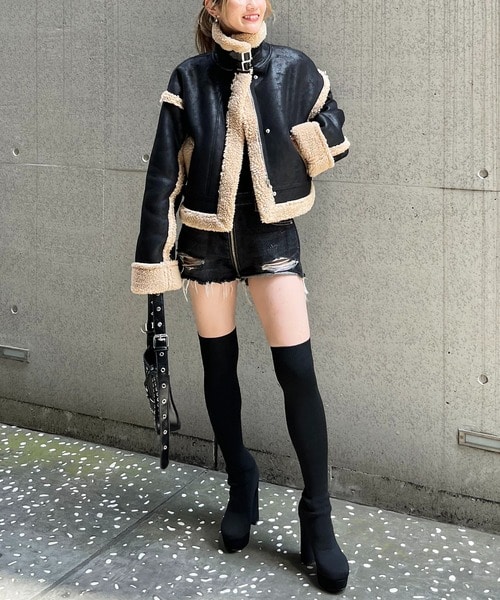 【丈が選べる SHORT】美脚ニーハイブーツ ブラック S