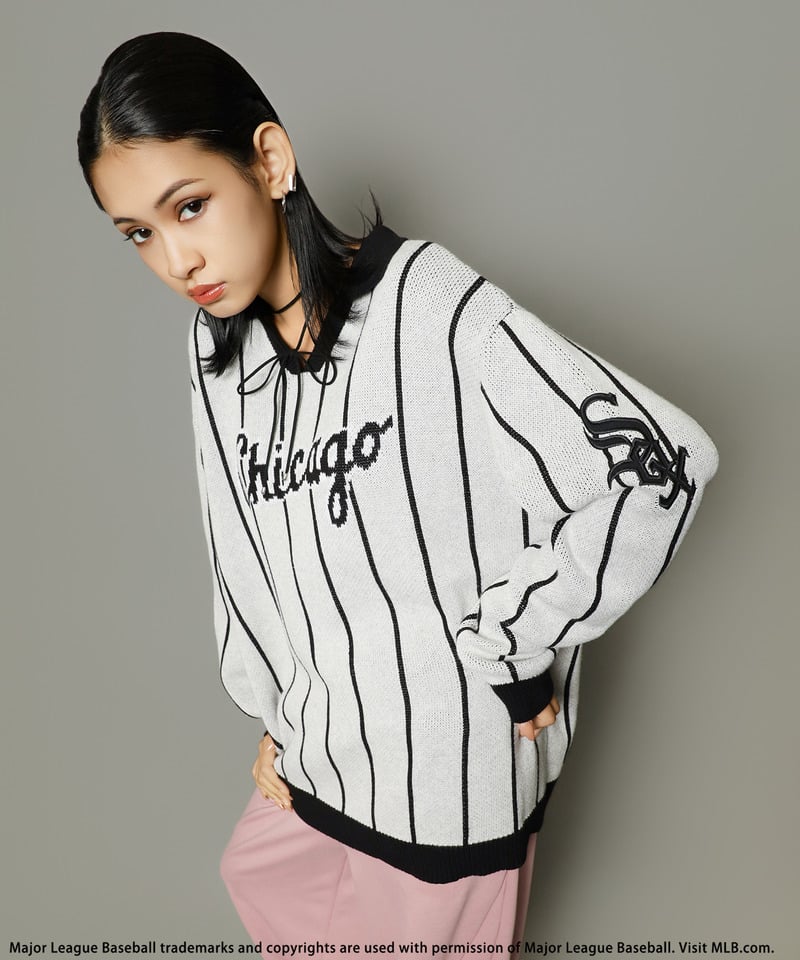 【MLB】ユニフォーム風オーバーニット レッド系 F