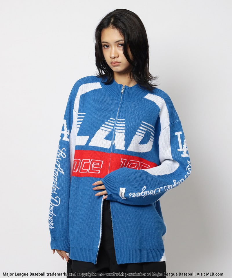 【MLB】ダブルZIPロゴニットカーデ ブルー F
