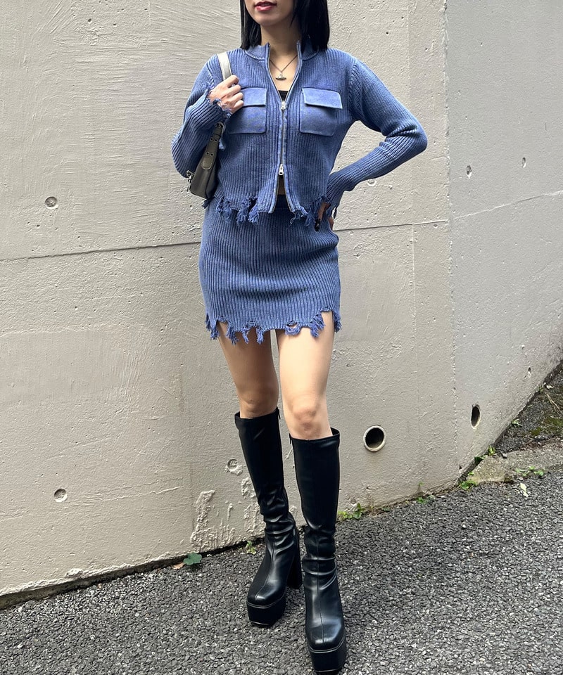 ピグメントダメージニット グレー F