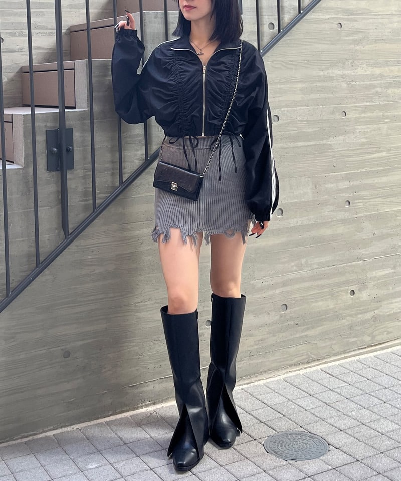 ピグメントダメージニッットスカート ブルー F