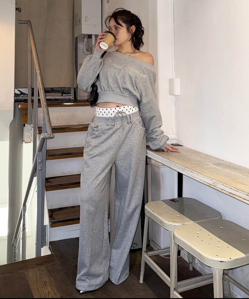 【SET UP対応】ウエストデザインバックロゴ刺しゅうパンツ グレー F