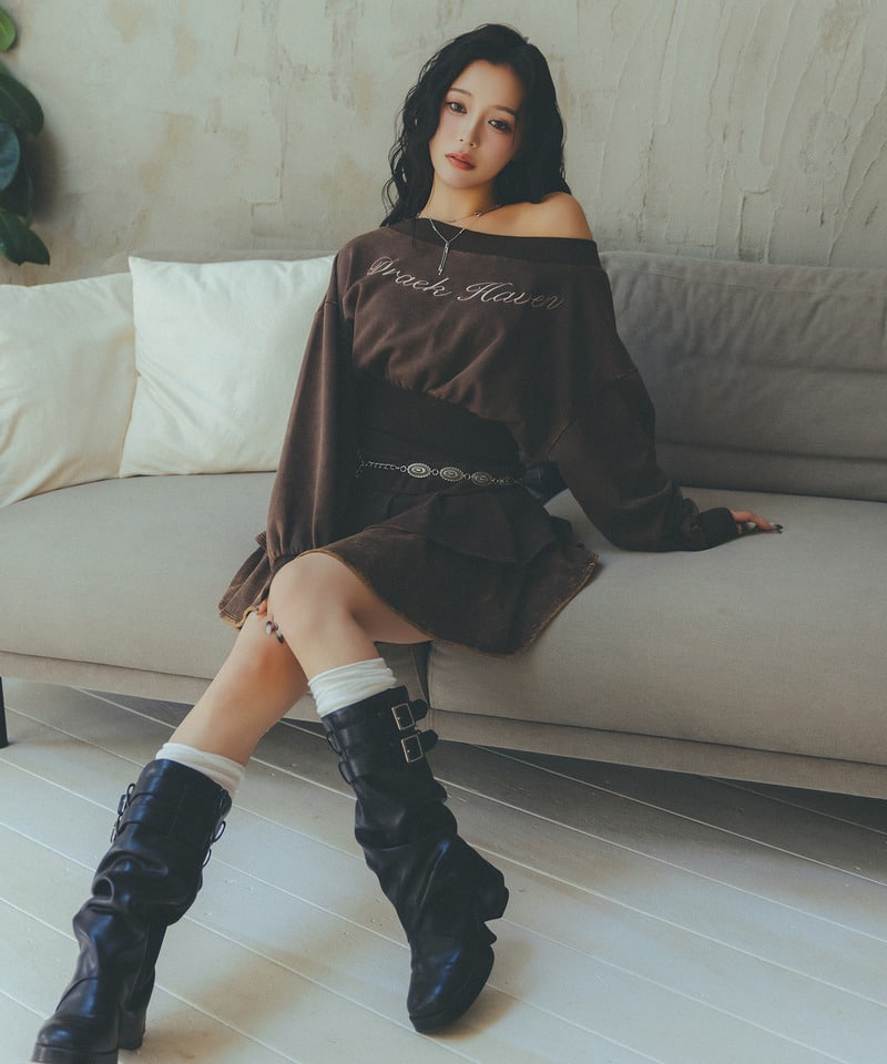 【SET UP対応】ロゴ刺しゅうワンショルダートップス グレー F