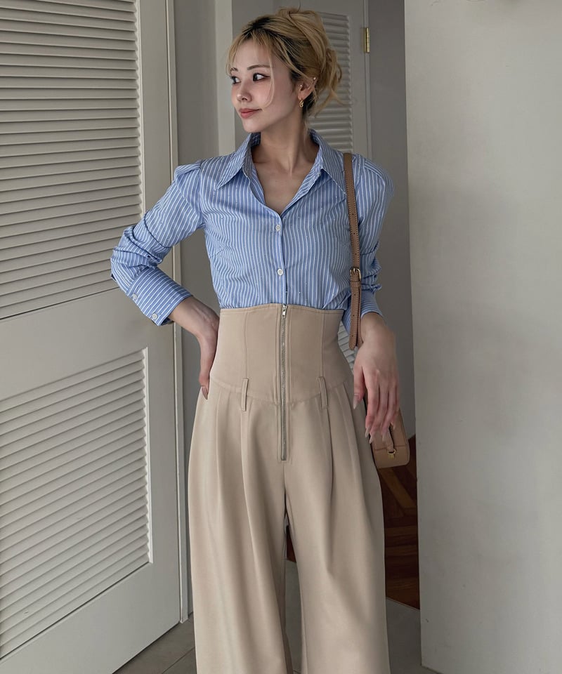 キラキララインストーンシャツ ストライプ F