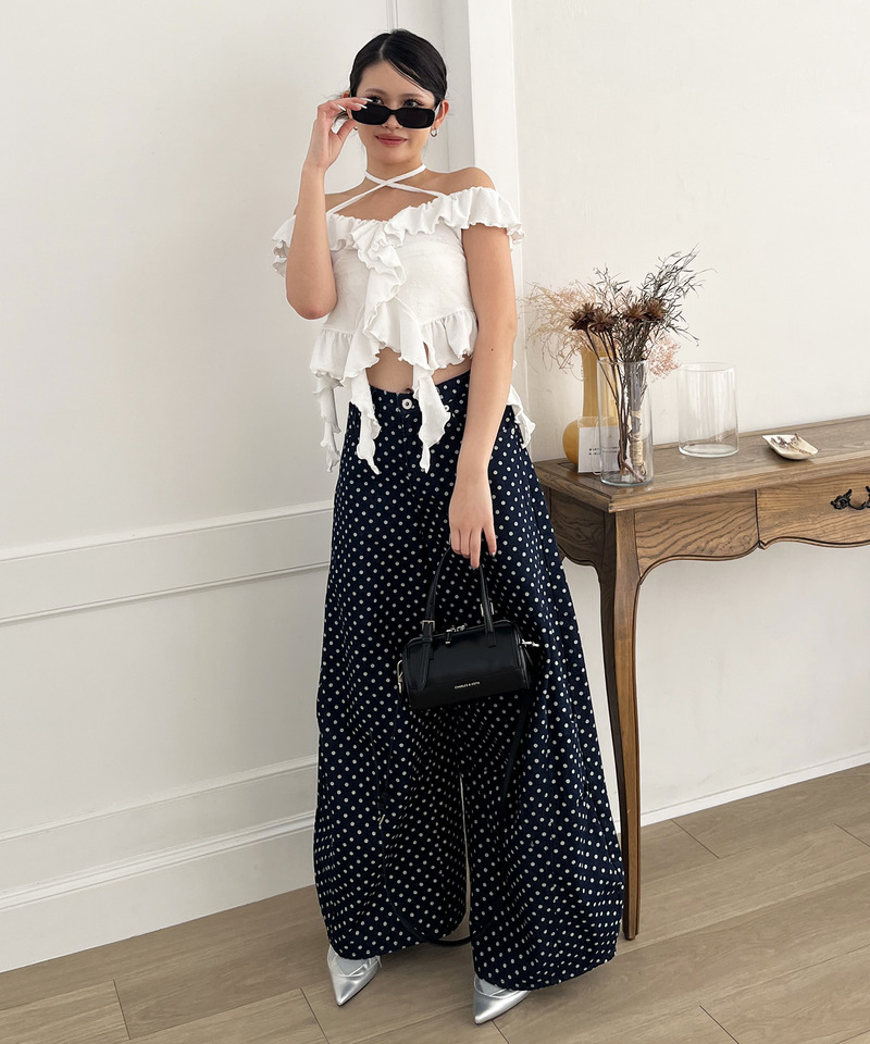 ドット柄バレルレッグパンツ ドット柄 S