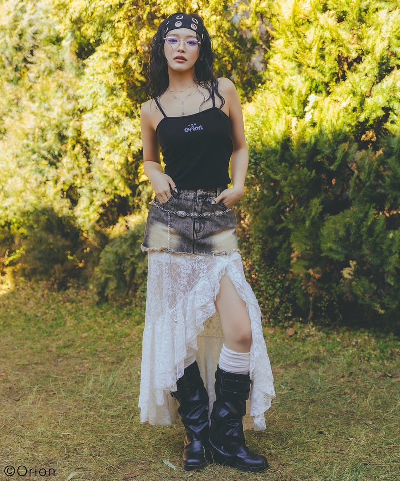 【Orion/オリオン】ラインストーンロゴパイルキャミソール ブラック F