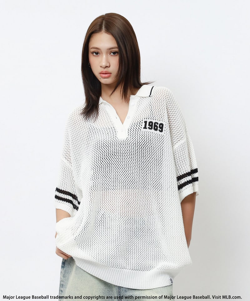 【MLB】バックロゴメッシュポロジャガードニット ホワイト F