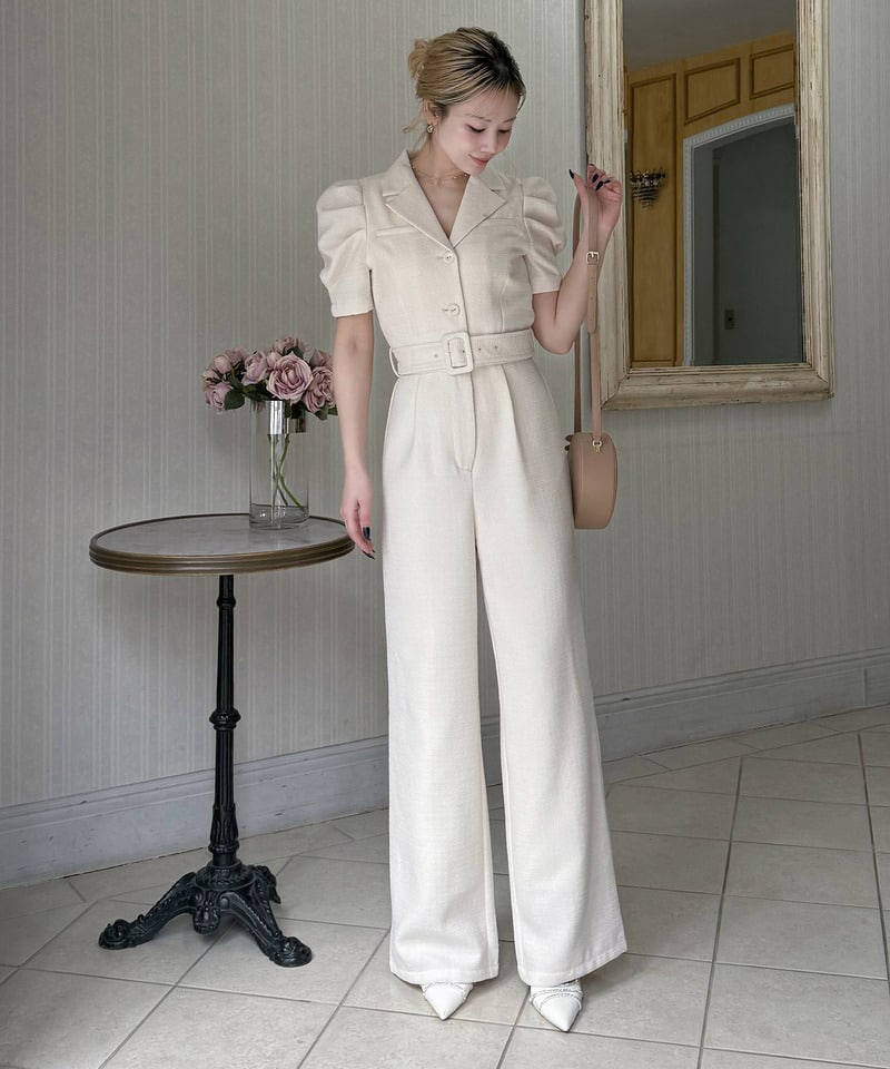 【ONLINE限定カラーあり/丈が選べる】ツイードテーラーオールインワン ベージュ F