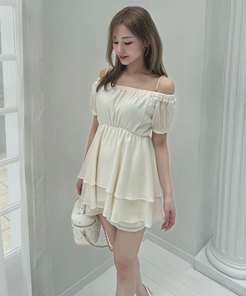 パールストラップラッフルブラウスセットアップ グリーン F