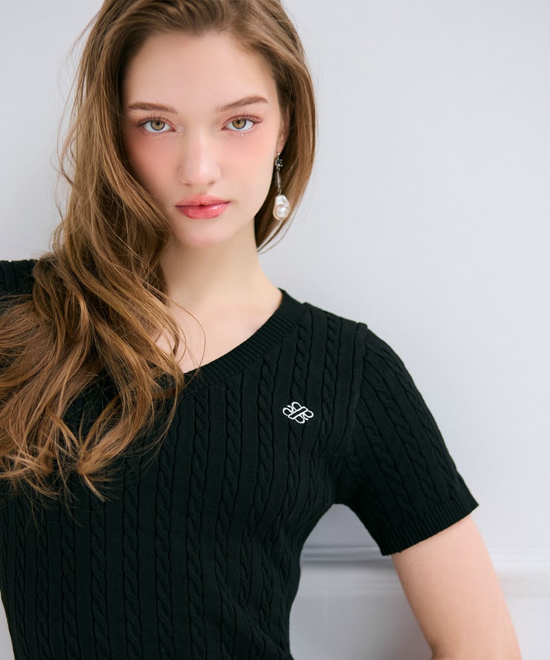 【ONLINE限定カラーあり】ロゴ刺しゅうケーブルニットミニワンピース ボーダー F