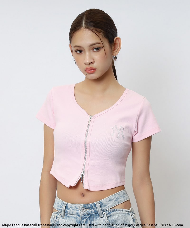 【MLB】ZIPロゴリブトップス ピンク F