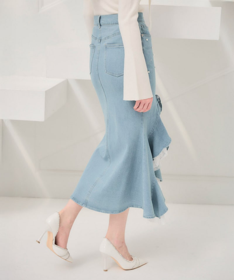 liberty デニムラッフルスリットスカート ブリーチ F