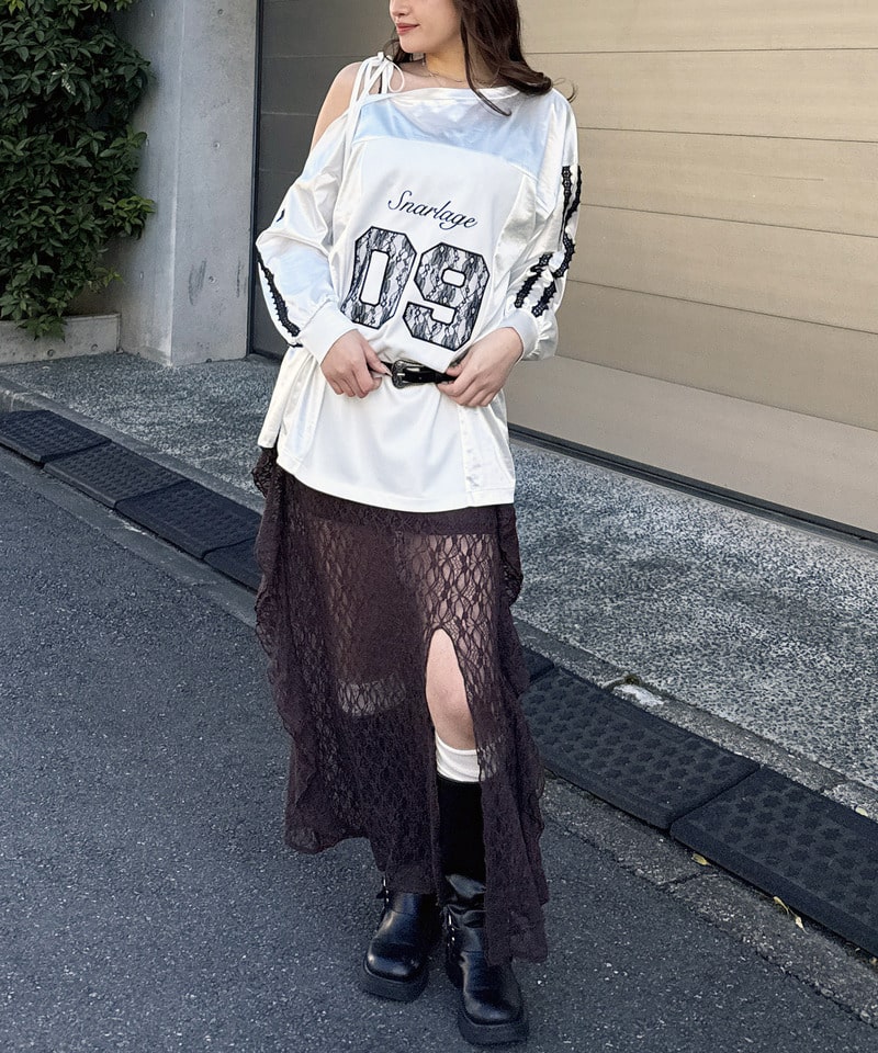 アシンメトリーレースワンピース ブラウン F