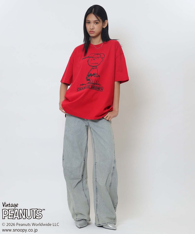 【PEANUTS/CHARIE BROWN】チャーリーブラウンＴシャツ レッド F