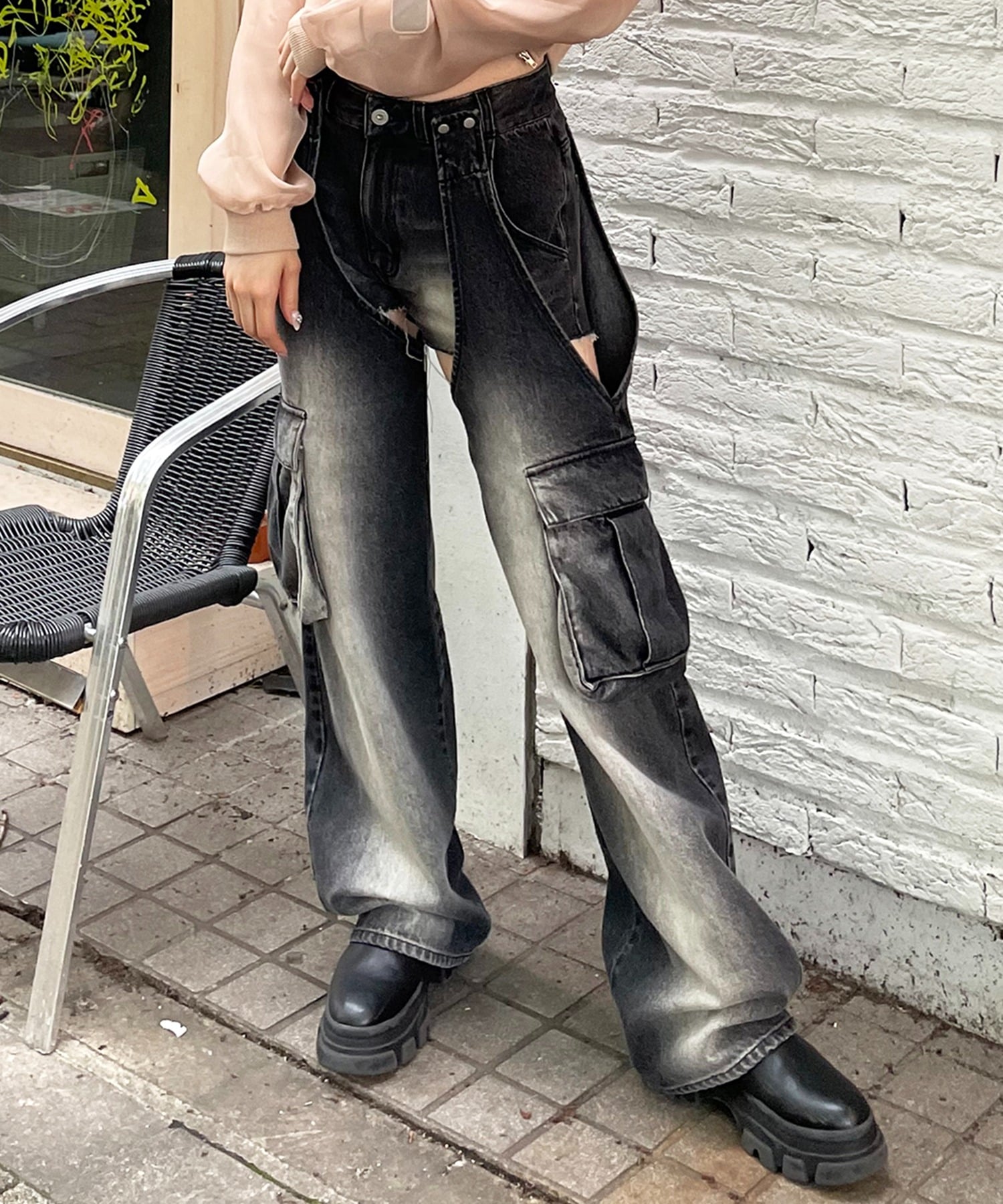 2WAYカーゴオーバーダイデニム ブラック S