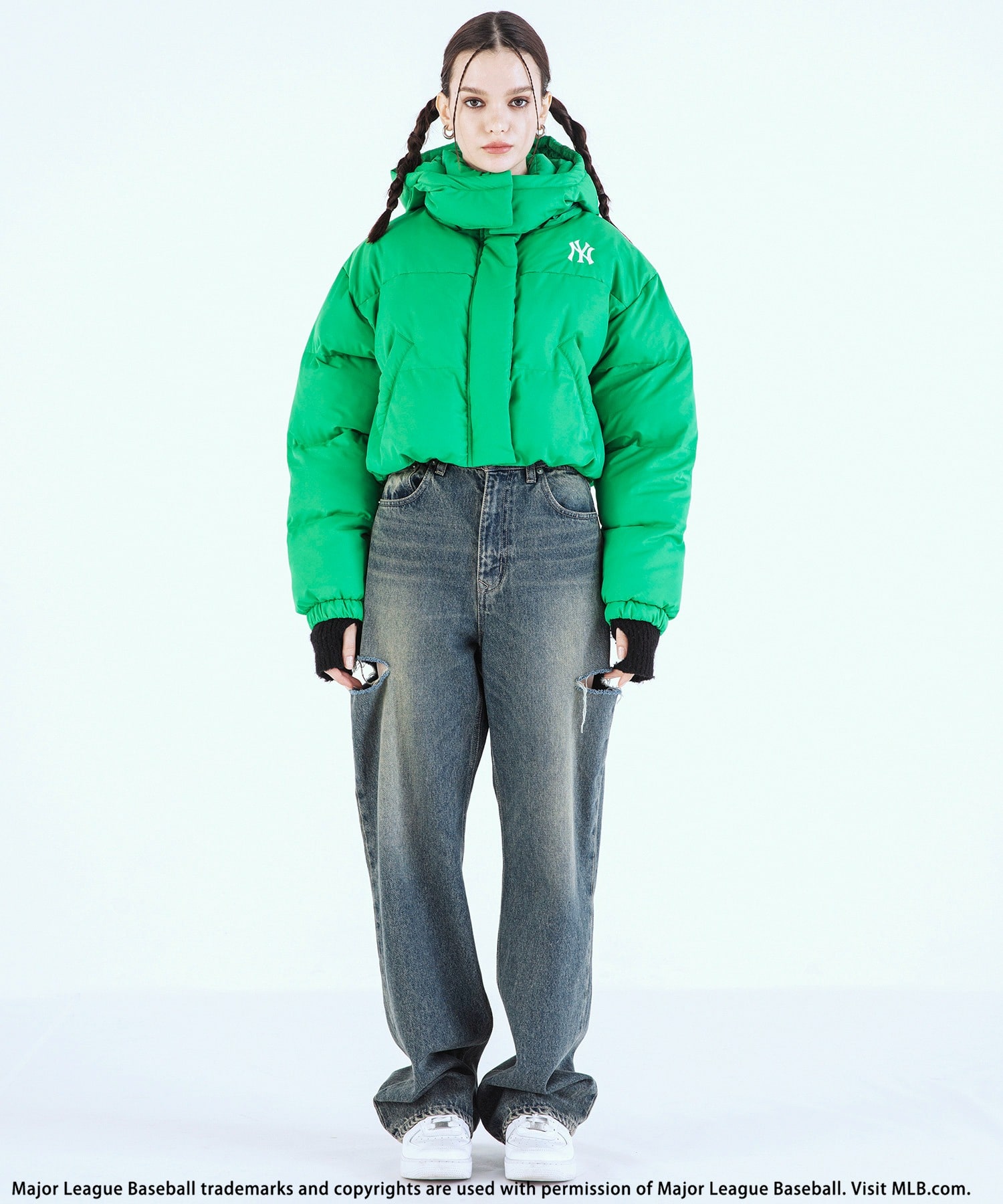 【MLB】ロゴショートパファージャケット グリーン F
