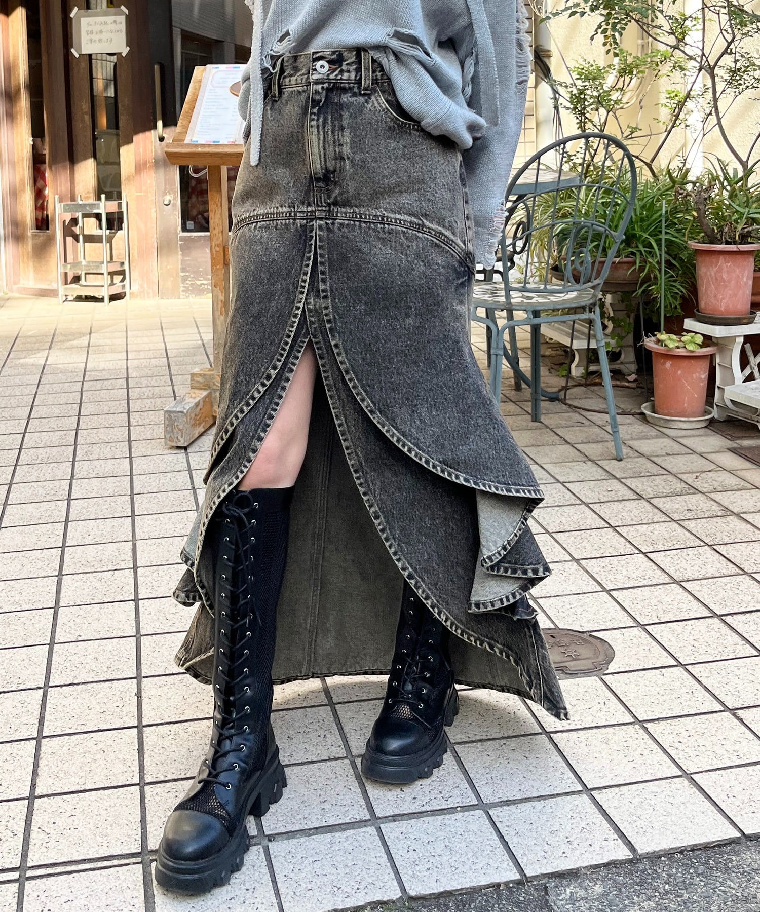 デニムフレアスカート ブラック F