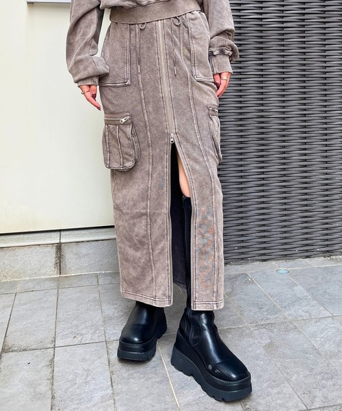 カーゴポケットスウェットZIPスカート ブラウン F