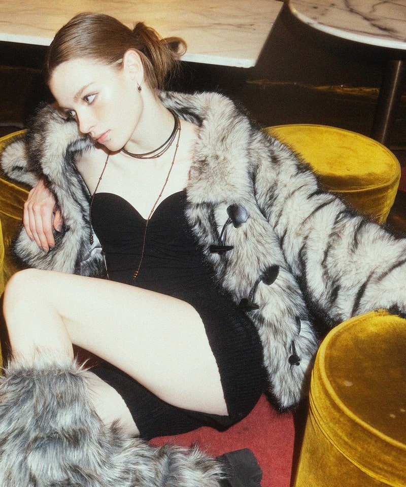 ファーダッフルショートコート グレー F